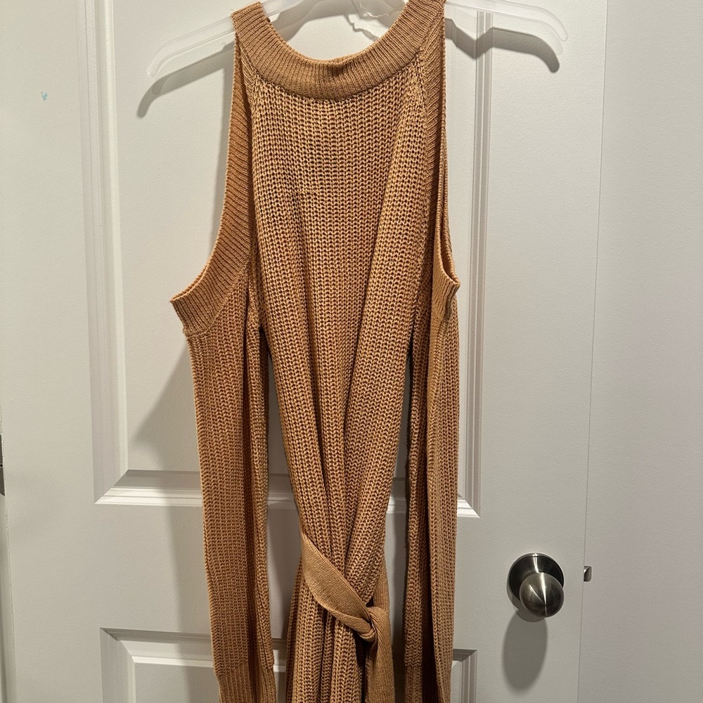 Tan Knit Sleeveless Sweater Dress
